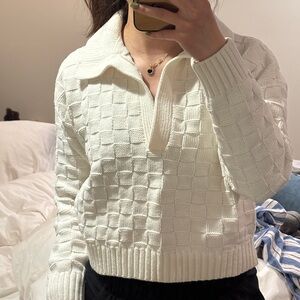 Abercrombie & Fitch Cream V-Neck Knit Polo Sweater